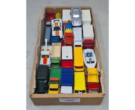 Twenty three unboxed Matchbox and Corgi Vehicles including Skip Lorry, Refuse Wagon, Mercedes Bus, Pepsi Lorry, Shell Tanker,