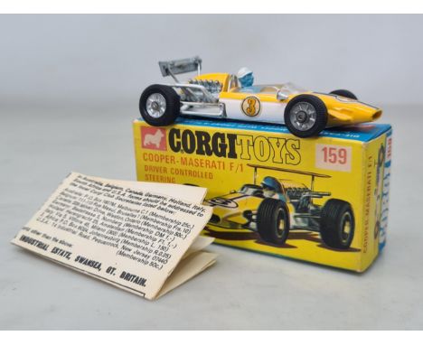 A boxed Corgi Toys No.159 Cooper-Maserati F1, Nr M, box Nr M with membership application form