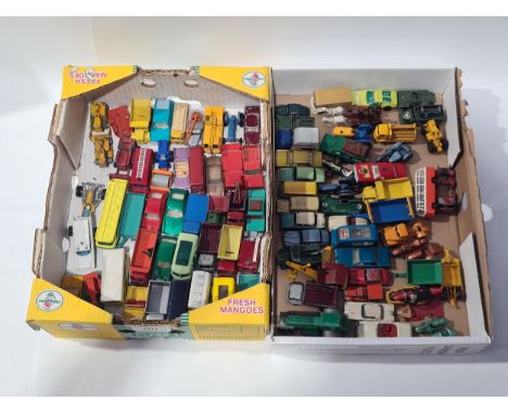 Two trays of unboxed and play worn Lesney Matchbox including Daimler Ambulance, Mercedes 230SL, Tippan Refuse Lorry, Thames E