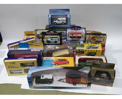 A box of boxed Corgi, Cararama, Vanguards and other modern diecast including Austin Cooper 50th Anniversary Model