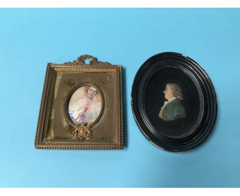 A wax portrait miniature, by Samuel Perly, together with one other