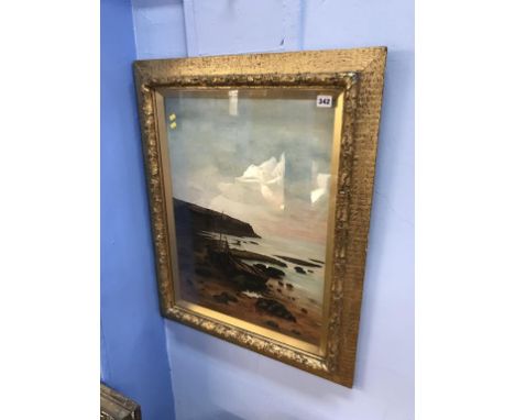 A gilt framed oil, Seascape, F.R., 61cm x 45cm