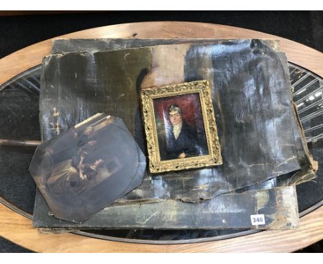 A gilt framed miniature portrait of a gentleman, a naïve portrait of a child, a 'Portrait of a Lady', an oil on copper plate 