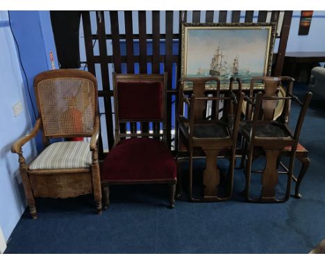 An Edwardian chair, commode chair and four chairs