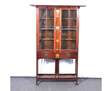 Scottish Art Nouveau inlaid mahogany display cabinet, designed by Ernest Archibald Taylor, decorated with abalone, and inlaid