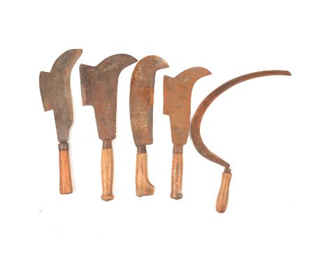 Scythes, bell hooks and other agricultural hand tools (a collection).