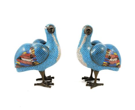 Pair of Chinese cloisonné models of Guinea fowl, detachable wings, height 15cm.Qty: 2Condition report:Please find the additio