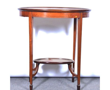 Edwardian satinwood and marquetry occasional table, oval top with a moulded edge, centre inlaid with a leaf motif, within a f