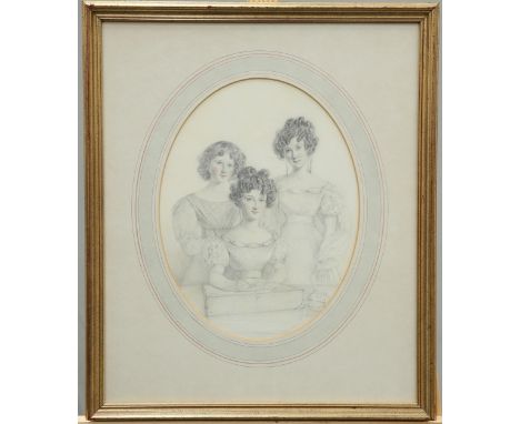 R*** NICHOLS, PORTRAIT OF THREE GIRLS, signed and dated 1826 lower right, inscribed to old label verso, bears later inscripti