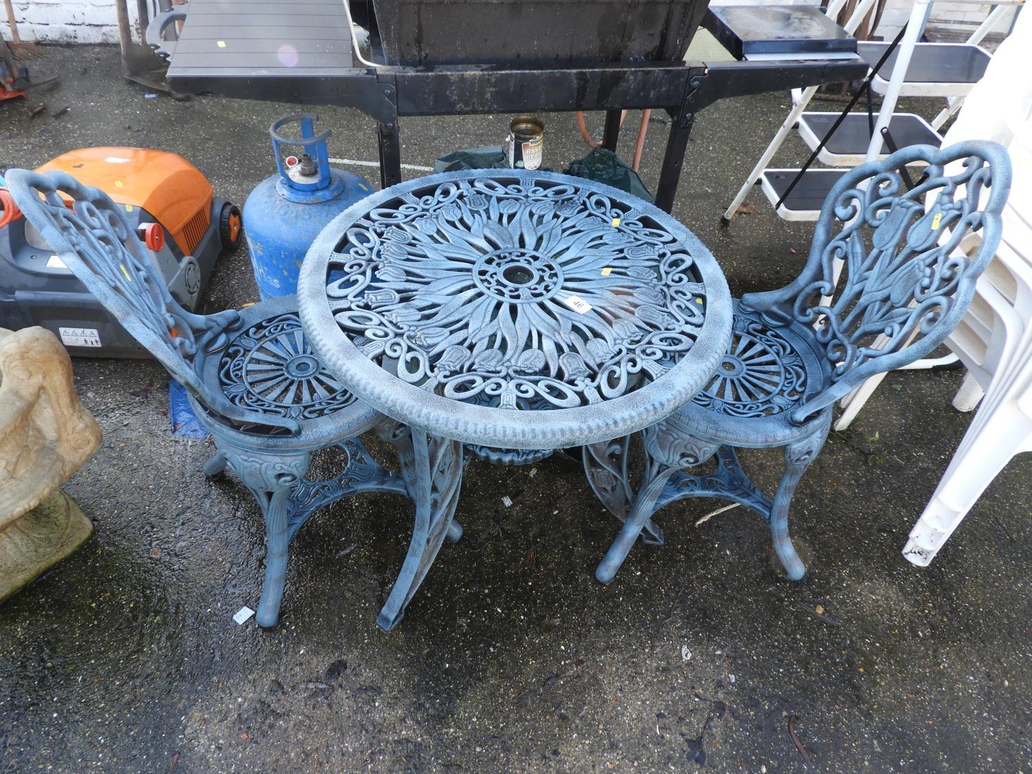 Plastic Garden Table and 2x Matching Chairs