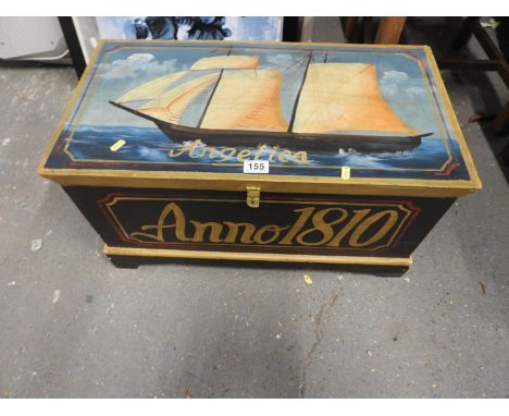 Painted Trunk and Contents - Fluffy Blanket and Key Box 