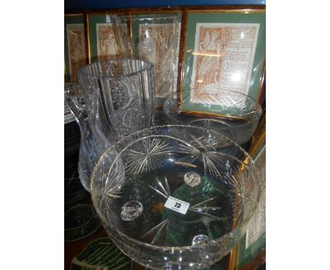 A Quality Cut Glass Heavy Vase, Two Lighter Cut Vases and Two Bowls.