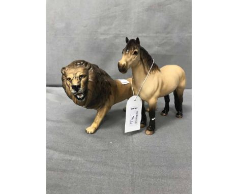 BESWICK LION, COOPERCRAFT COLLIE, REARING HORSE MODELalong with ceramic dish, two jugs and glass bowl (7) 