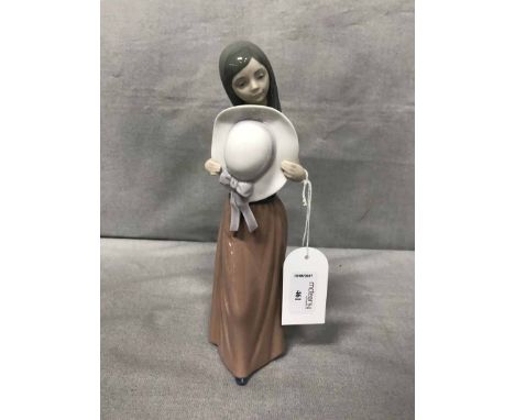 LLADRO FIGURE OF A YOUNG LADY WITH LARGE HAT and three Nao figures