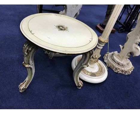 TWO MARBLE TOPPED SIDE TABLEStogether with a standard lamp and small table of similar style