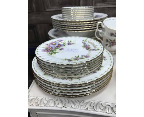 ROYAL ALBERT MICHAELMAS DAISY PATTERN PART DINNER, TEA AND BREAKFAST SERVICE comprising 6 soup plates, 6 dinner plates, 6 tea