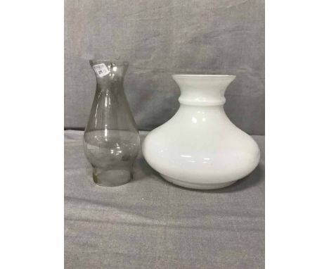 LARGE LOT OF PARAFFIN LAMP FUNNELS AND SHADES
