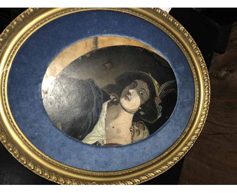 CONTINENTAL SCHOOL,PORTRAIT OF MAN WITH FEATHER HAToil on metalFramed