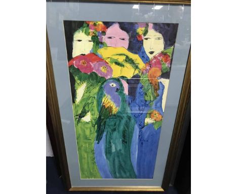 MARGARET MACDONALD MACKINTOSH COLOUR PRINTof The May Queen, along with an architectural drawing print, and another Mackintosh