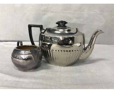 SILVER PLATED FOUR  PIECE TEA SERVICEalong with a ceramic teapot