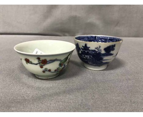 TWO SMALL CHINESE CUPS, ONE CLUE AND WHITE, THE OTHER WITH BIRDSdamages