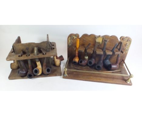Two pipe racks and contents of fourteen pipes