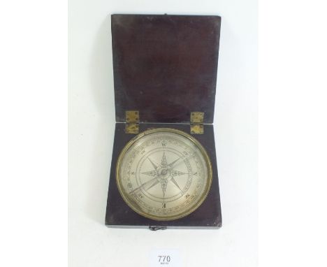 An early 19th century steel compass in wooden box by T L Fovoley and Co, Stockport