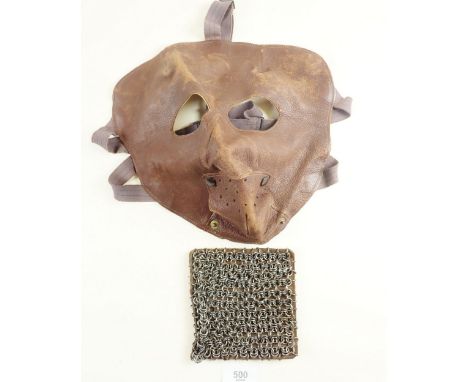 A WWI period leather mask (pilots or tank crew) with chain mail protection patch