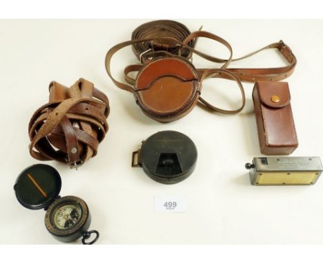 Three WWI period military field instruments: a Hymans pocket range finder, a J M Steward Cavalry School Field Compass and a s