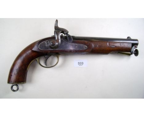 An East India Government percussion service pistol, stamped crown and broad arrow mark over EIG, Birmingham 1873, ram rod and