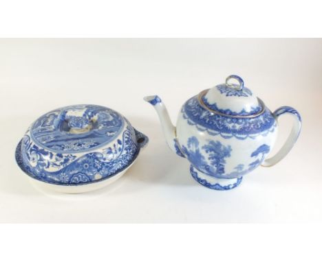 A Royal Doulton 'Watteau' teapot and a Copeland Spode muffin dish (small chip)