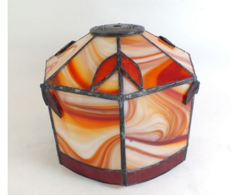 An orange glass and lead light shade - 21cm dia
