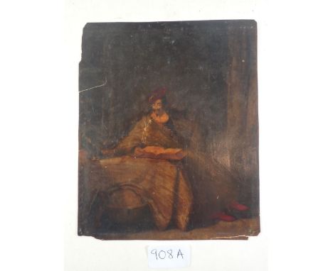 An 18/19th century oil on card of an Italian or Venetian scholar reading at a table - 20.5 x 17cm