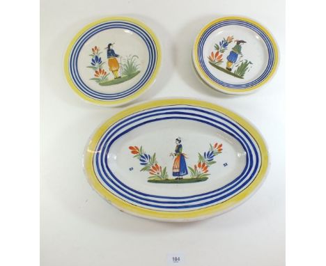 A Henriot Quimper meat plate, dinner plate and two smaller plates