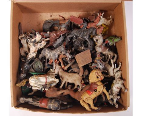 A collection of &nbsp;loose mainly vintage lead &amp; plastic horses to include; Medieval style horse, goats, black horses et