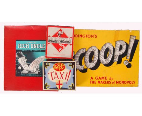 A collection of vintage board games to include; Waddingtons Scoop, Monopoly, Taxi, Rich Uncle etc. Contents unchecked. All wi