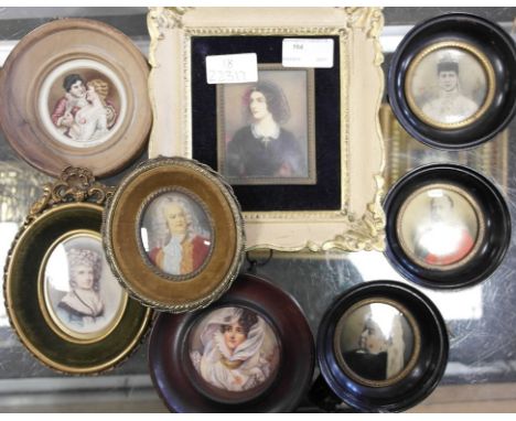 A quantity of eight portrait miniatures