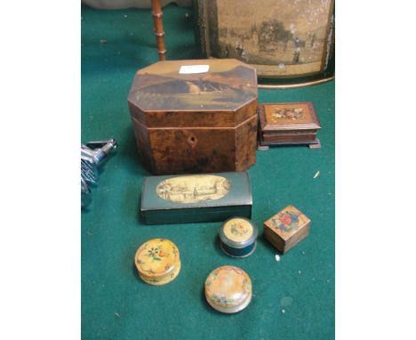 A collection of boxes to inc a tea caddy, stamp box etc