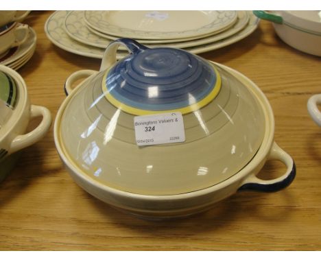 A Susie Cooper blue/yellow/beige tureen
