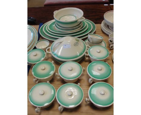 A quantity of Susie Cooper 'Leaf' pattern china with spot edging to inc tureen, lidded chocolate pots etc (25)