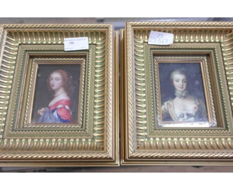 Two framed portrait miniatures oils on tin depicting ladies 