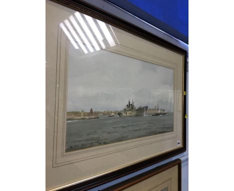 Tom Wilkinson, watercolour, 'Ark Royal leaving the Tyne', 79cm x 53cm