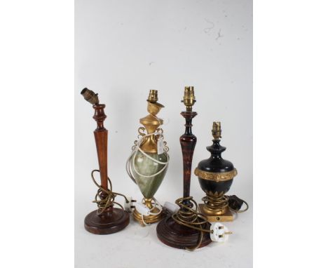 Neoclassical style reading lamp, together with a gilt and onyx example, a mahogany reading lamp and a stained turned reading 