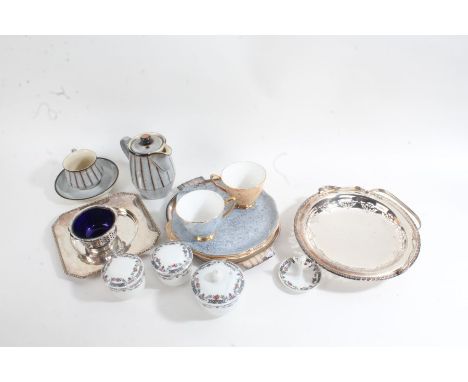 Four items of silver plate, together with a porcelain dressing table set, two Royal Albert 'Gossamer' cups and plates, an Ind