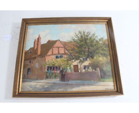 Pictures and prints, to include M. Clarke pastel study of a riverside scene, T. Stubbing, oil depicting a figure by a gate, f