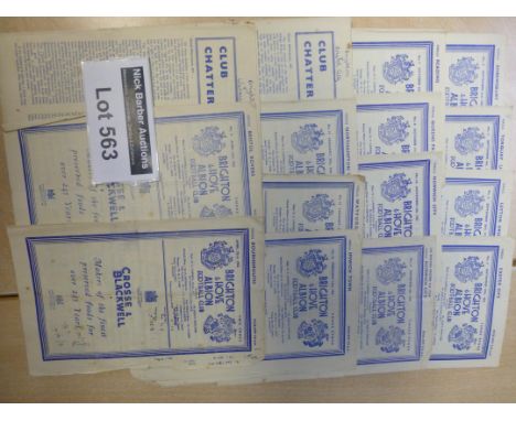 Football : Brighton & Hove Albion progs, 1952/53 season incl v Ipswich (13), good cond, some sl. r/staples.