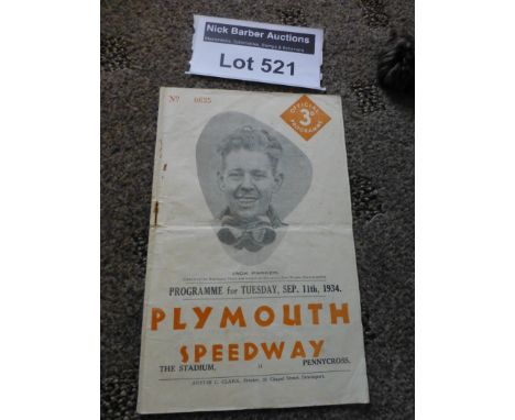 Speedway : Plymouth v Harringay prog, 12 pages, sl. r/staples and creases, fair/good cond. 11.9.1934