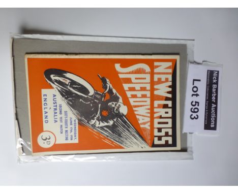 Speedway : New Cross - Australia v England Test Match prog 17.6.1936, sl. r/staples, otherwise vgc.