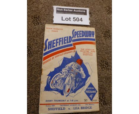 Speedway : Sheffield v Lea Bridge prog 11.8.1938, sl. r/staples, 16 pages, good cond.