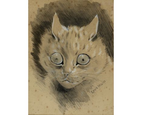 Attributed to Louis Wain, a study of a cat, bodycolour and wash, bears a signature, 18.5 x 13 cm  See illustration